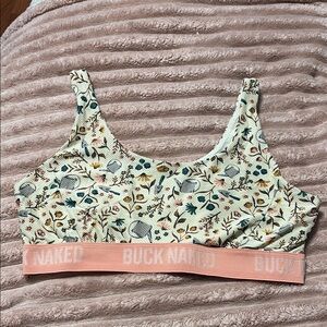 Duluth Trading Co Cream and Pink Bra with Floral Design